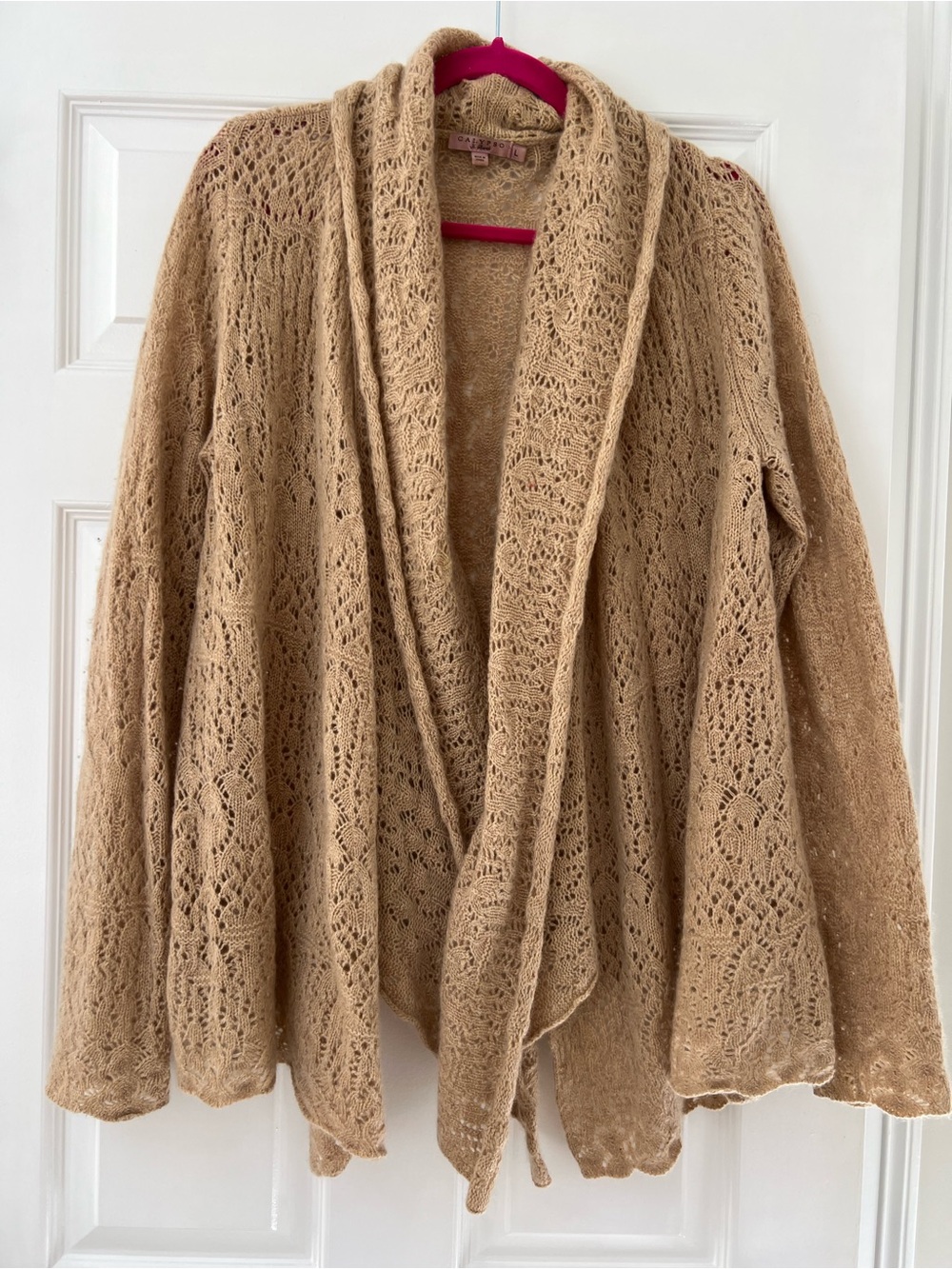 Calypso St. Barth Open-Front Cashmere Lace Knit Cardigan - Tan